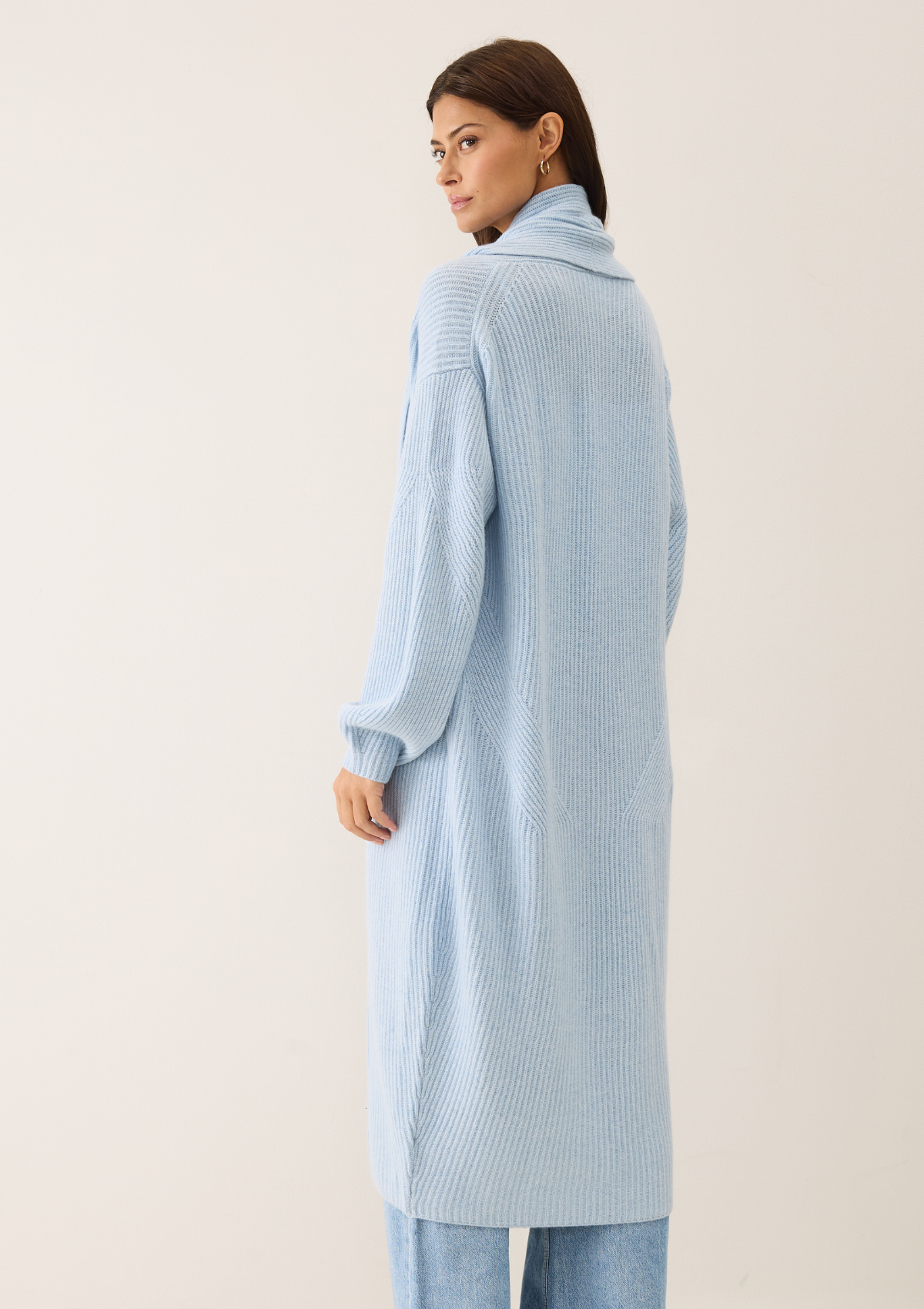 Ribbed Cashmere Coatigan in Skyway Blue