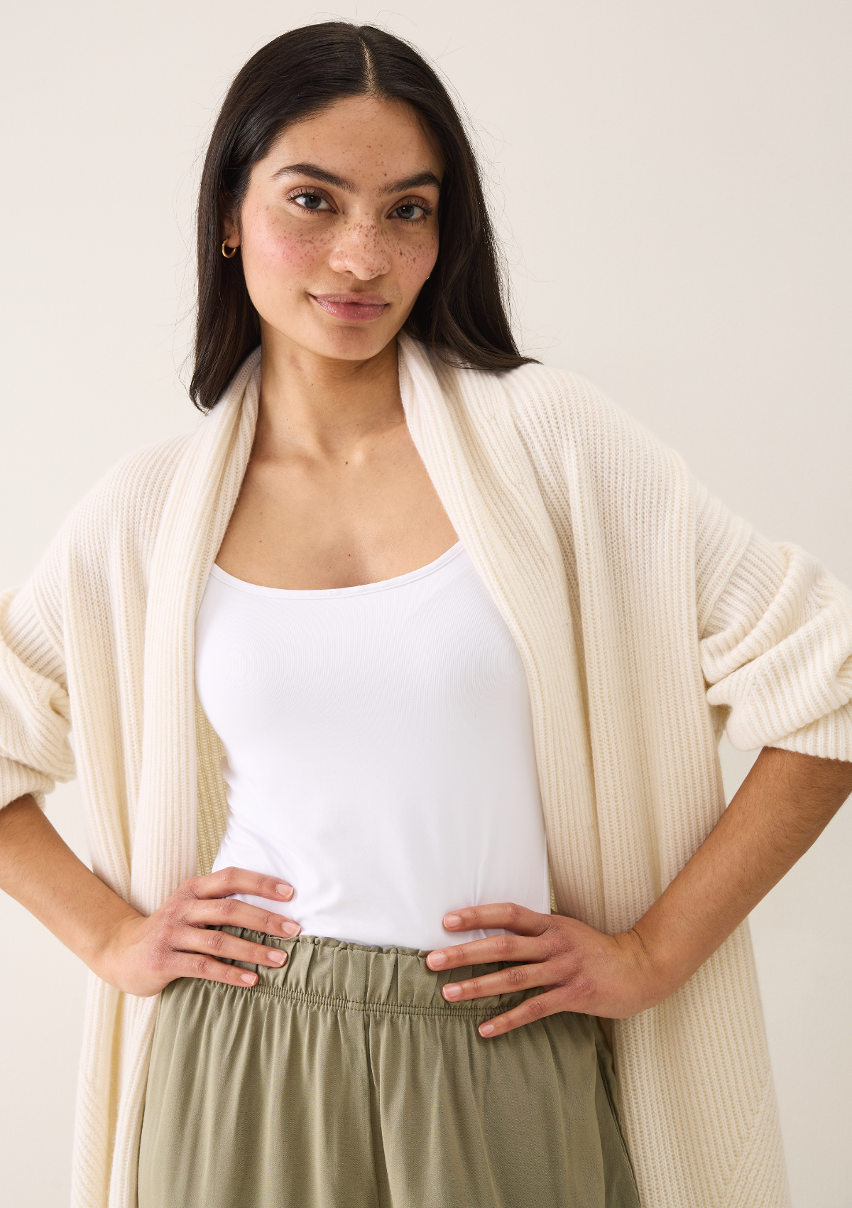 Ribbed Cashmere Coatigan in Snow White