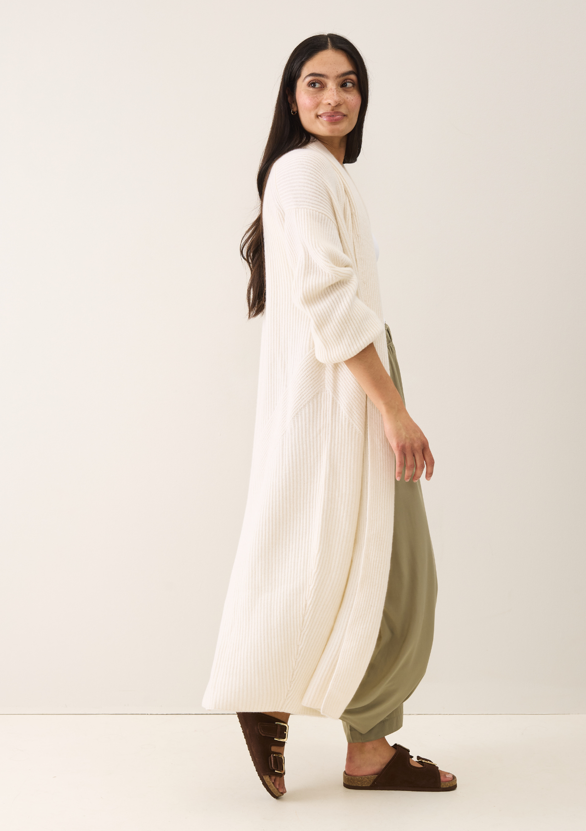 Ribbed Cashmere Coatigan in Snow White