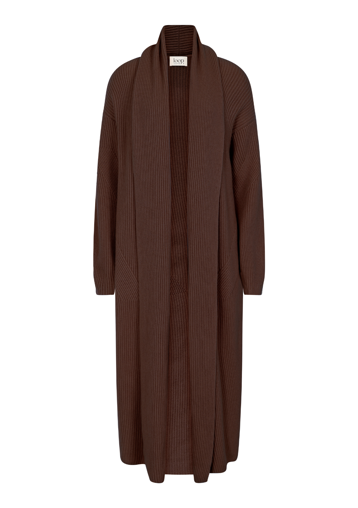 Ribbed Cashmere Coatigan in Spiced Brown