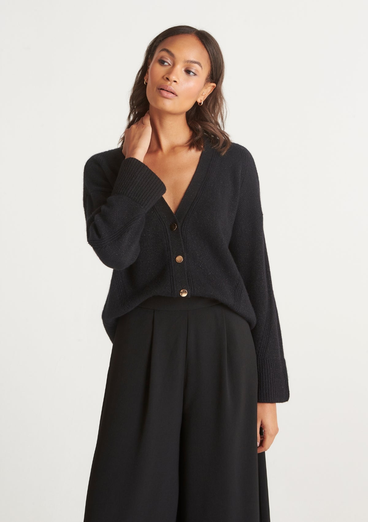 Lofty Cashmere Cardigan in Black Sparkle