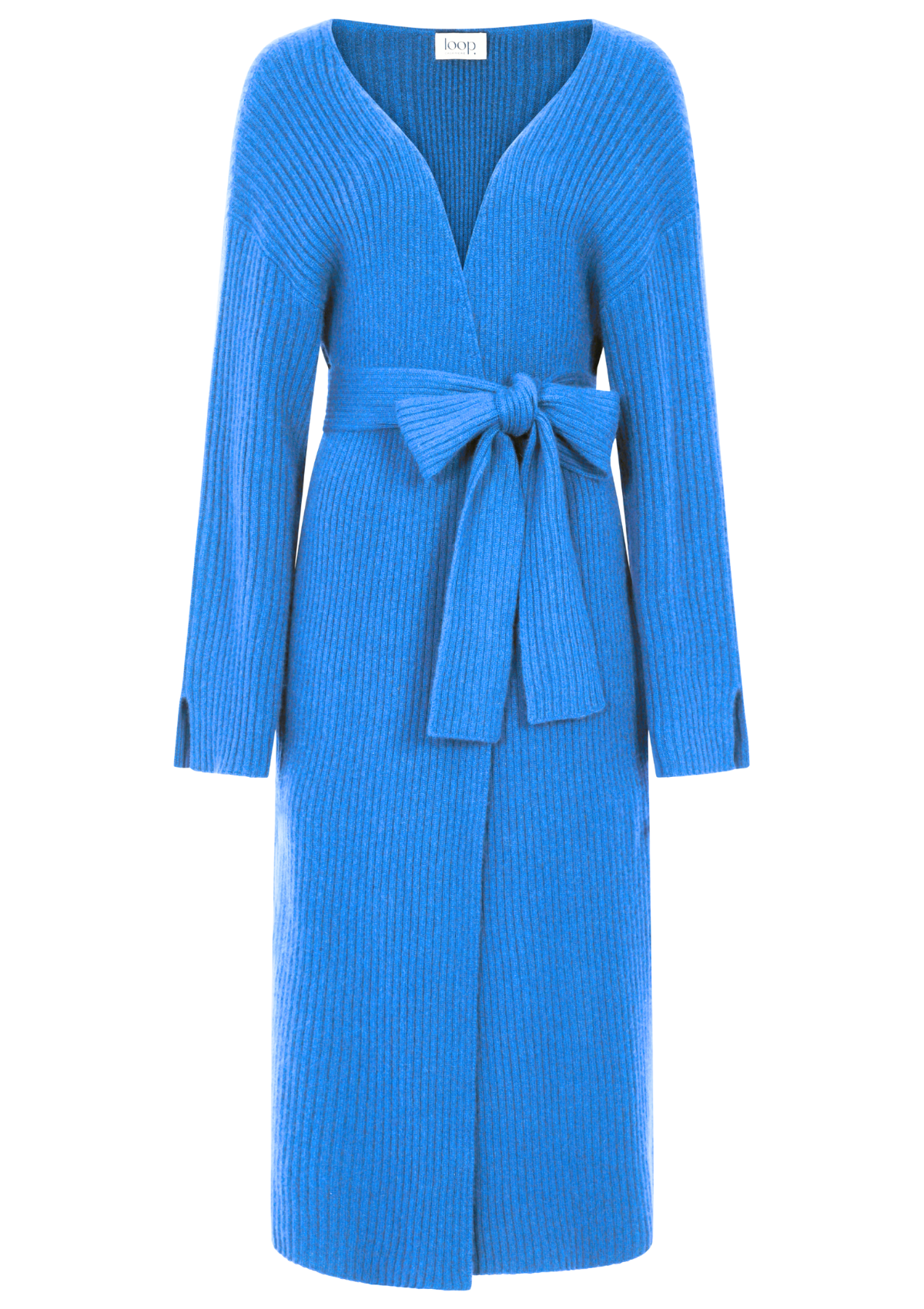 Longline Cashmere Belted Cardigan in Jetstream Blue