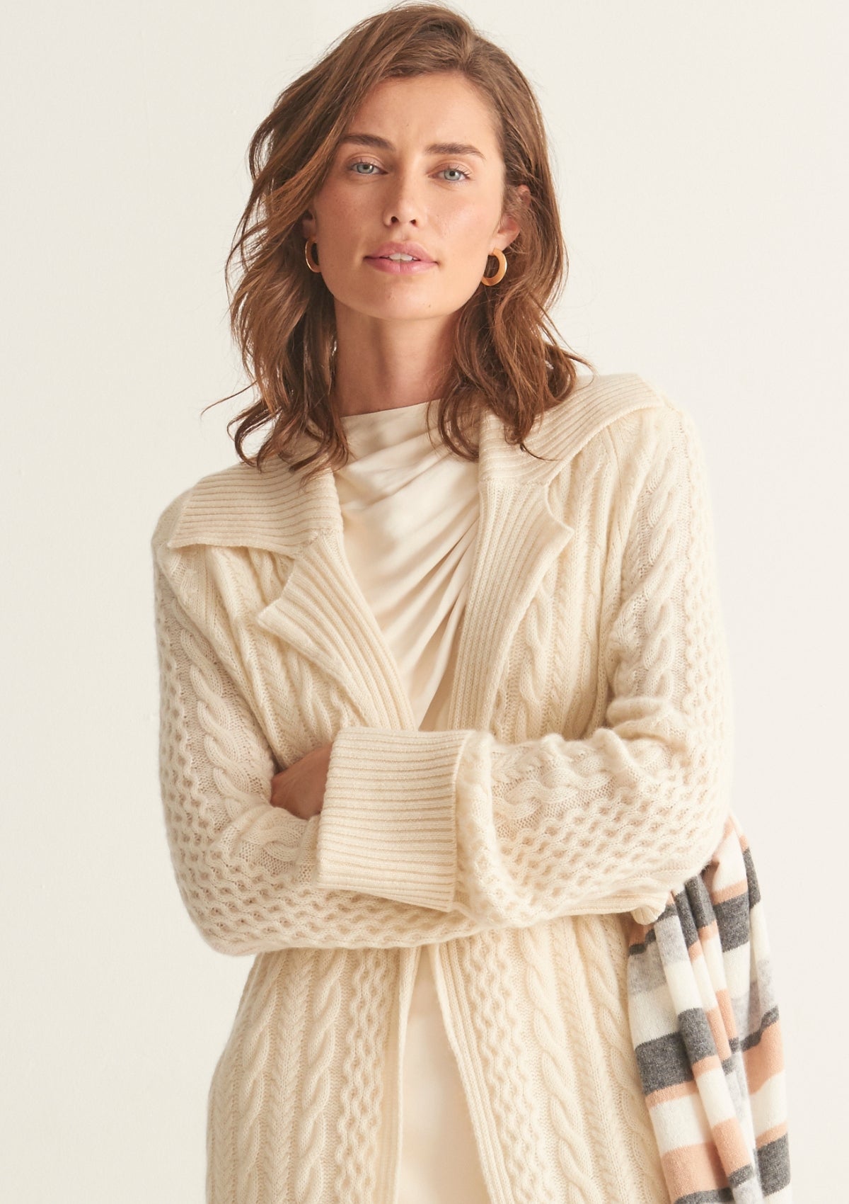 Cashmere Cable Coatigan in Natural White