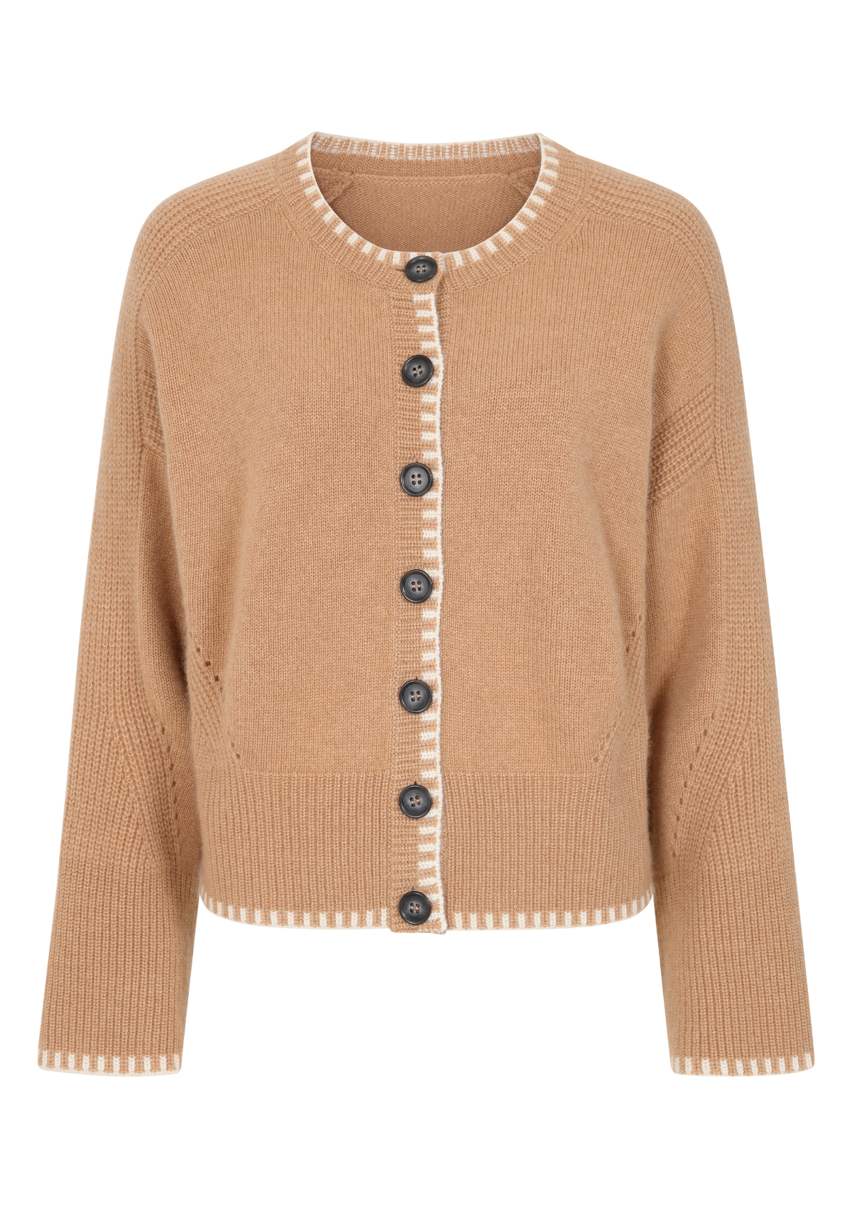 Cashmere Blanket Stitch Cardigan in Praline