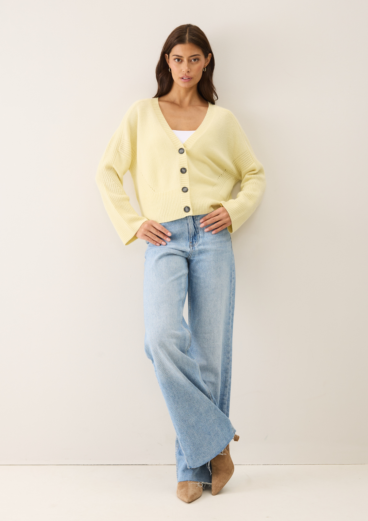 Cashmere Lofty Cardigan in Lemonade Yellow