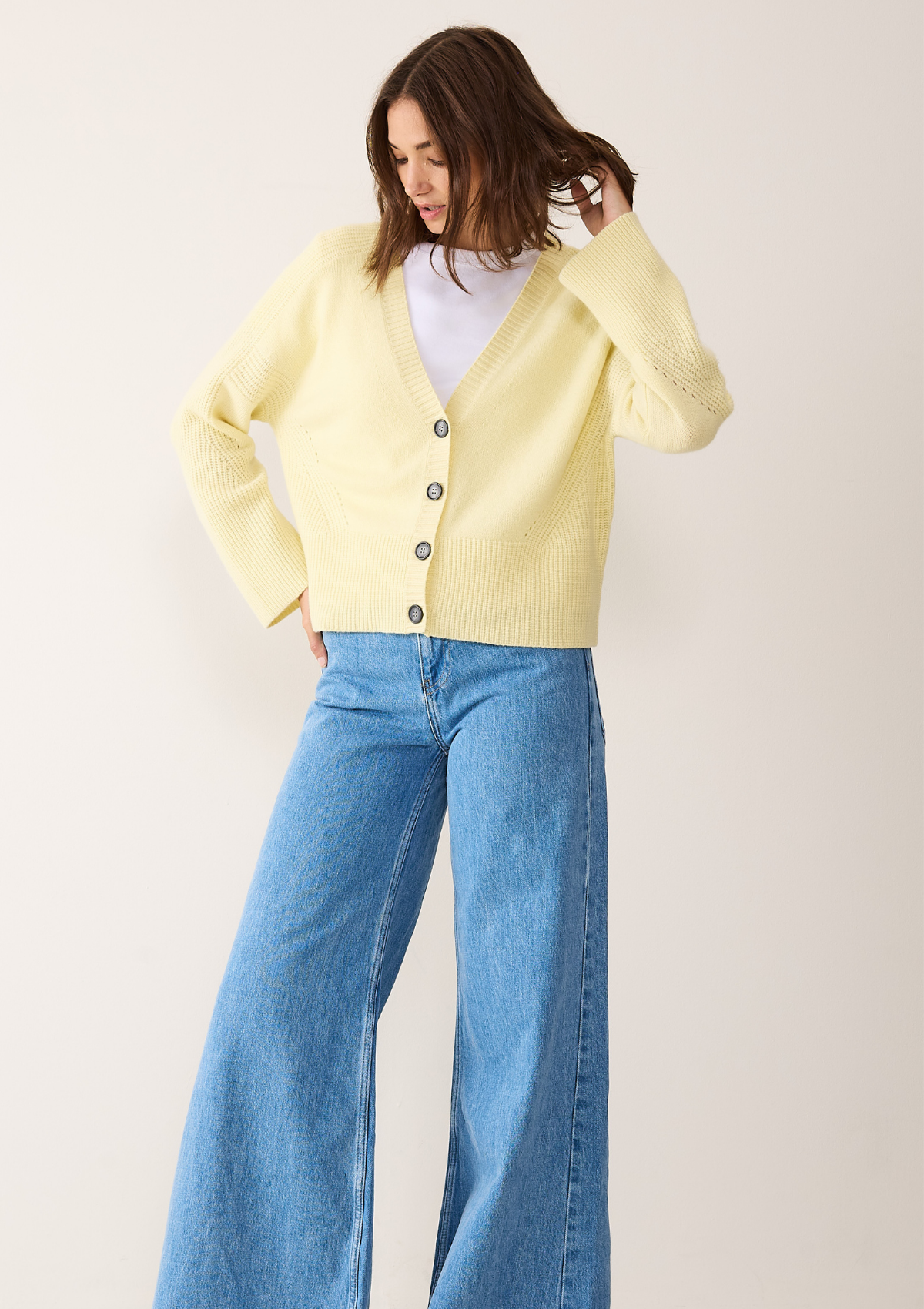 Cashmere Lofty Cardigan in Lemonade Yellow