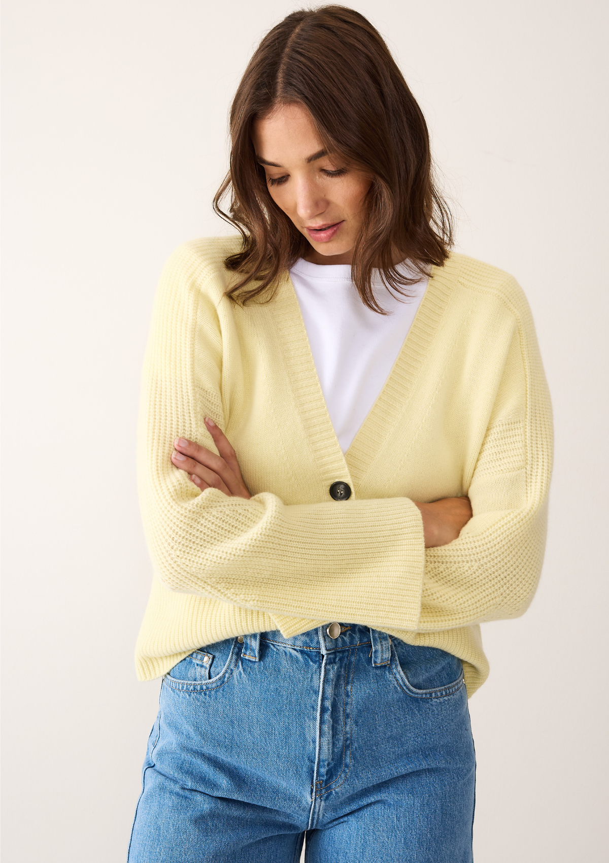Cashmere Lofty Cardigan in Lemonade Yellow