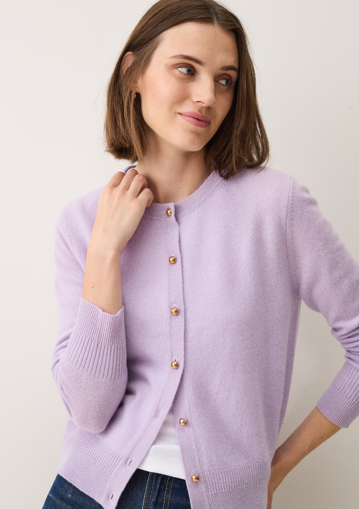Cashmere Crew Cardigan in Siberian Lilac