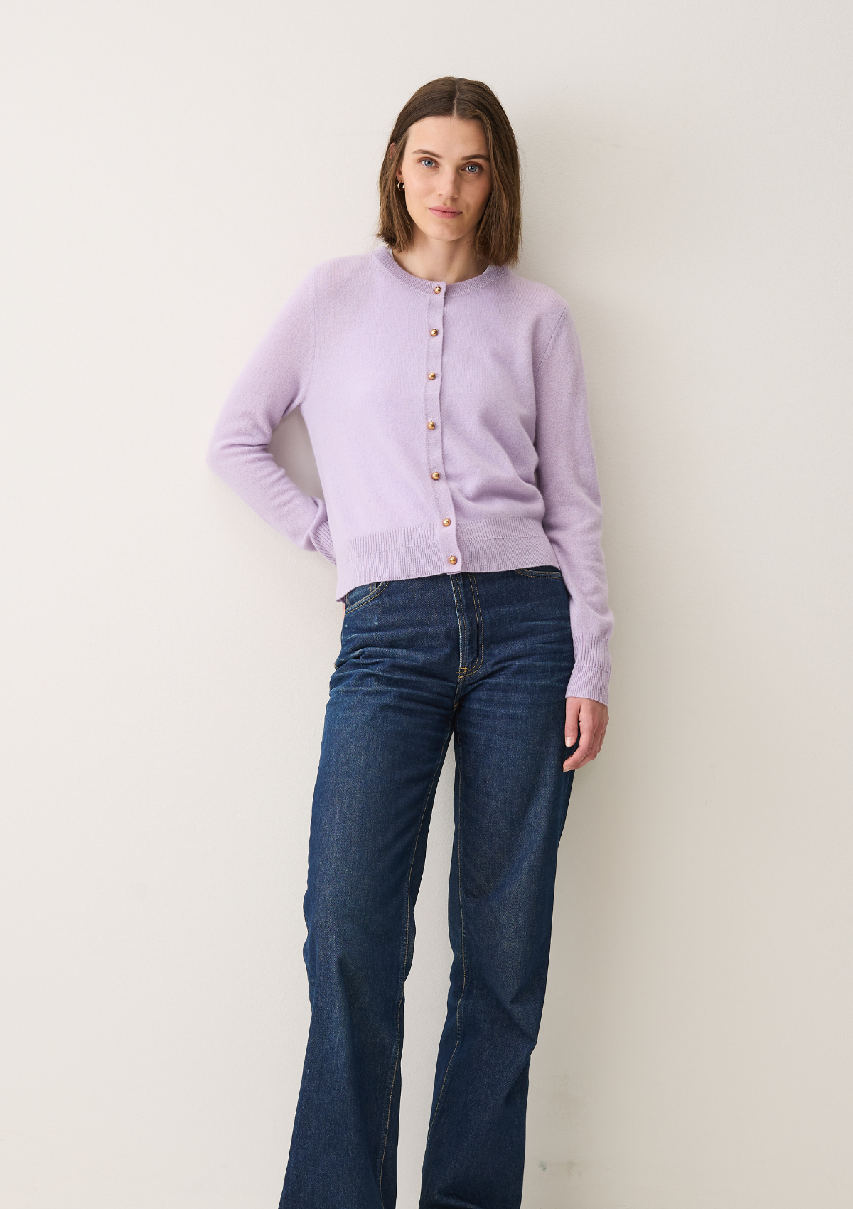 Cashmere Crew Cardigan in Siberian Lilac