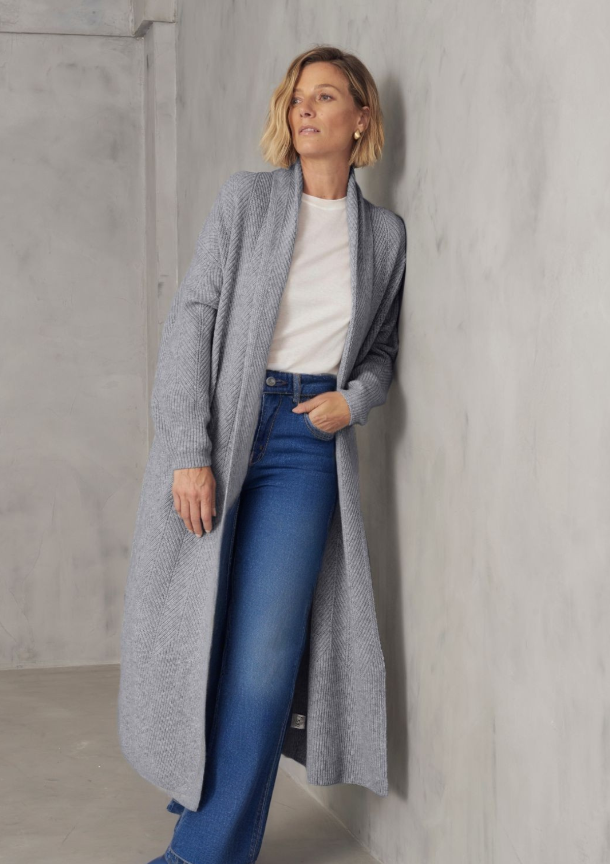 Chevron Knit Coatigan in Monument Grey