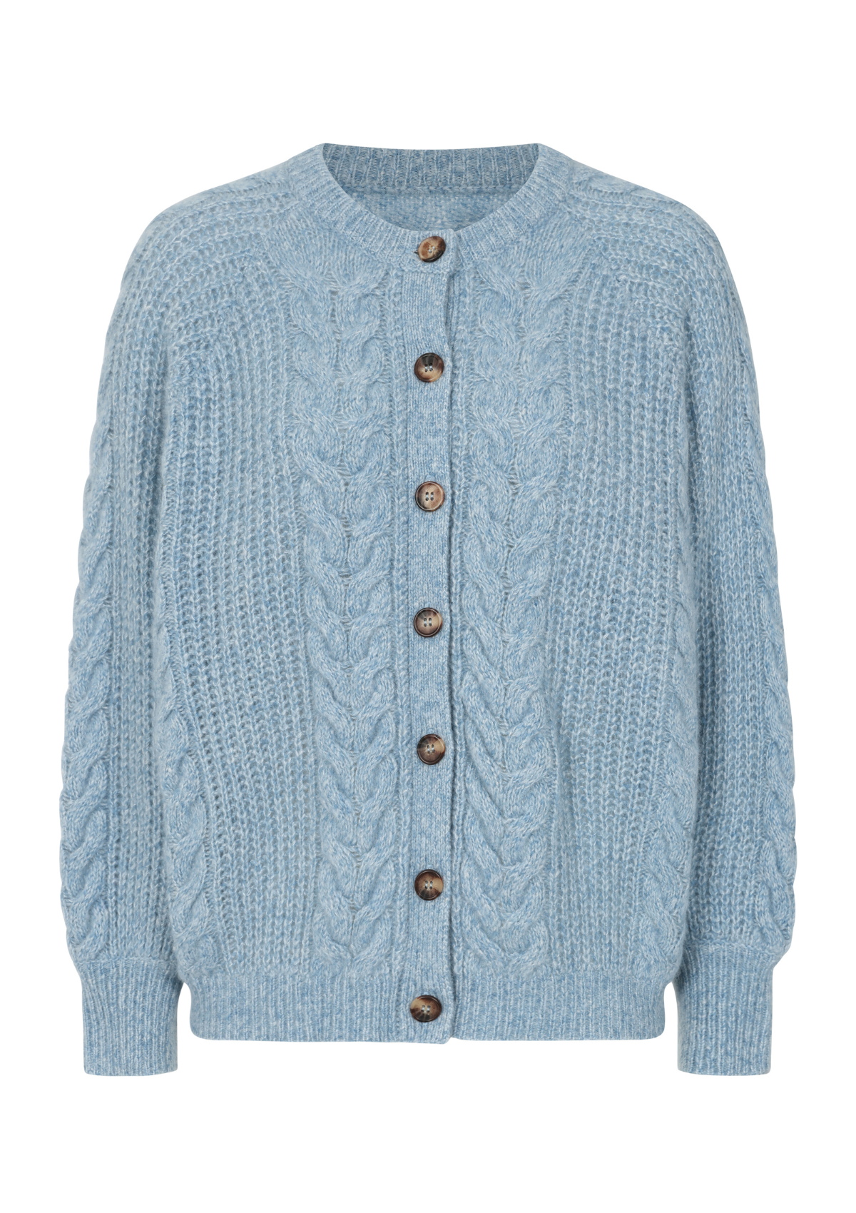 Silk & Cashmere Blend Cable Cardigan in Vintage Blue