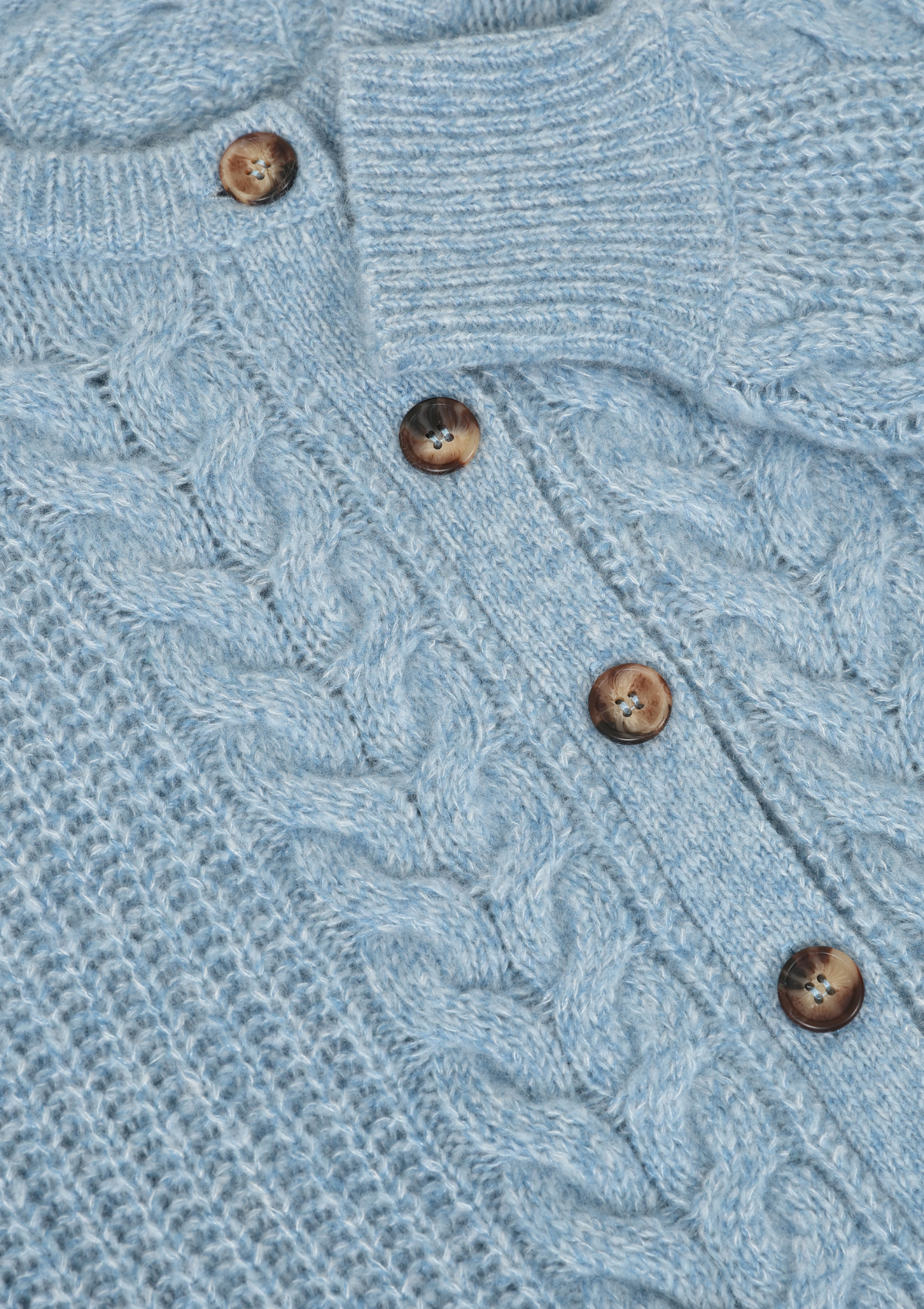 Silk & Cashmere Blend Cable Cardigan in Vintage Blue