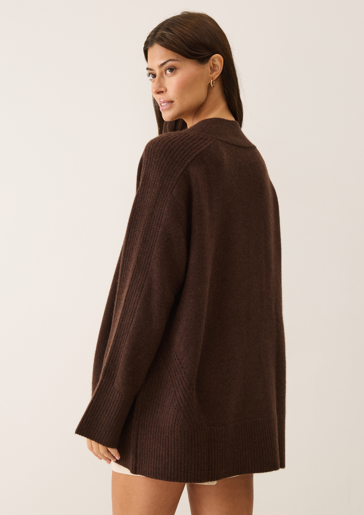 Ribbed Detail Edge to Edge Cardigan in Americano Brown