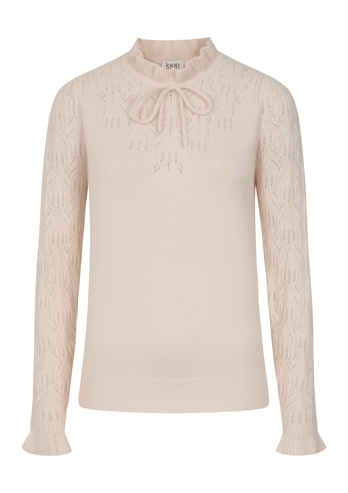 Tie Neck Pointelle Sweater in Feather Neutral