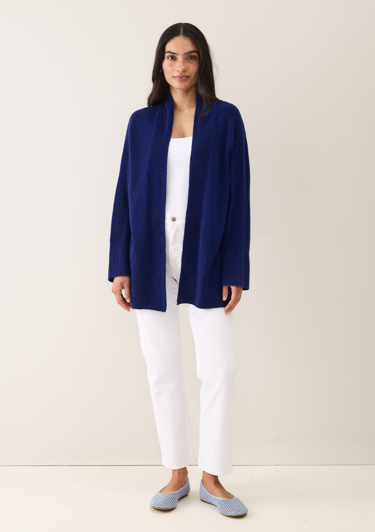 Ribbed Detail Edge to Edge Cardigan in Sodalite Blue