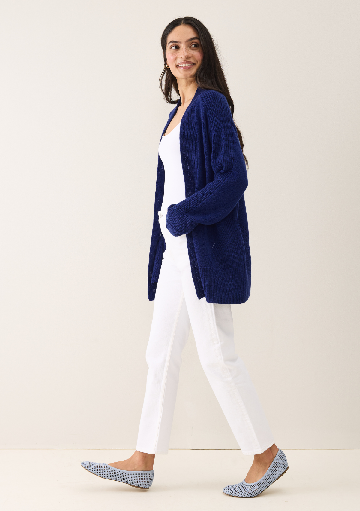 Ribbed Detail Edge to Edge Cardigan in Sodalite Blue