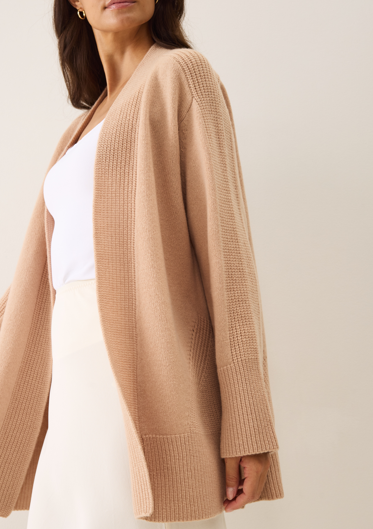 Ribbed Detail Edge to Edge Cardigan in Toffee