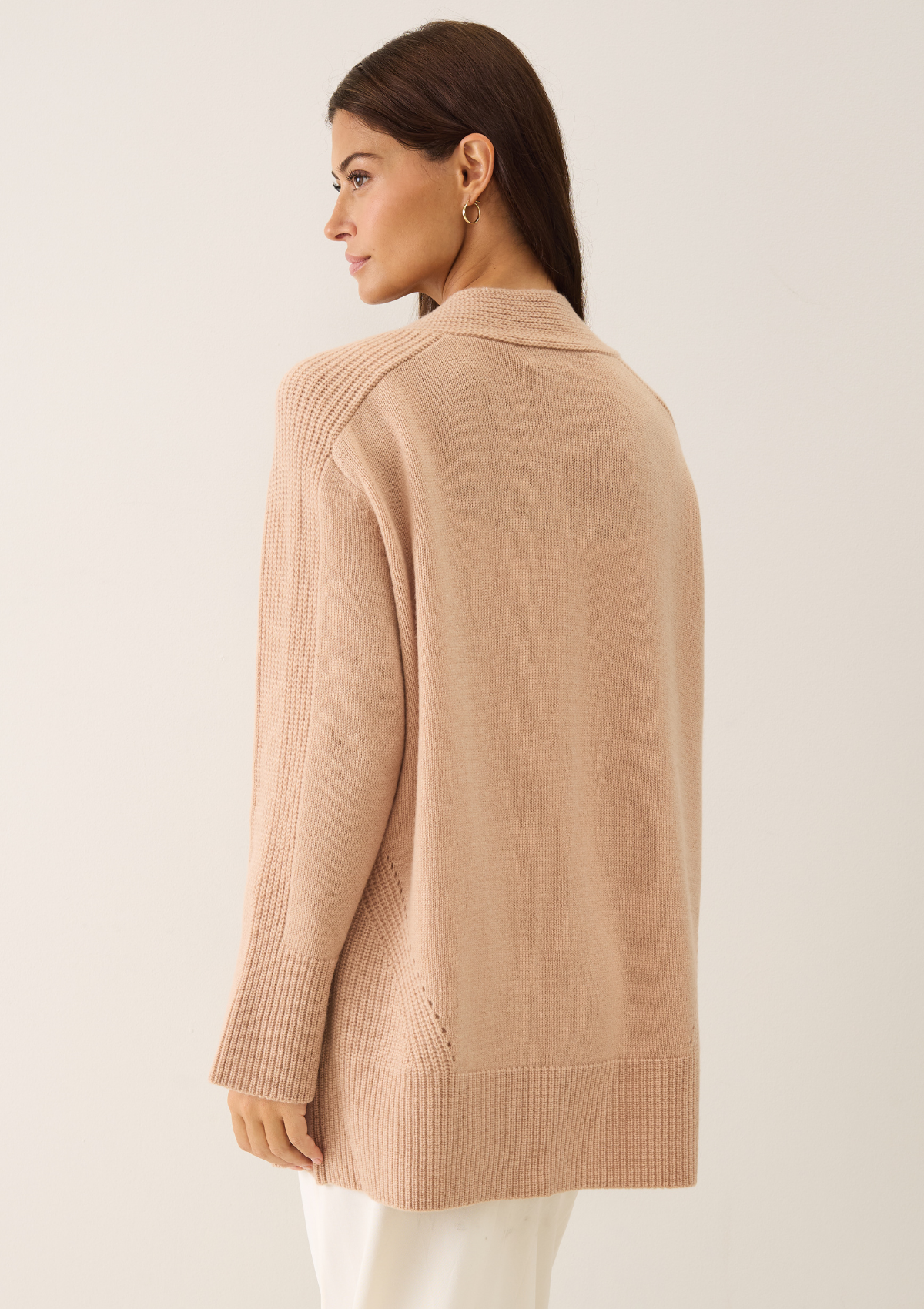 Ribbed Detail Edge to Edge Cardigan in Toffee