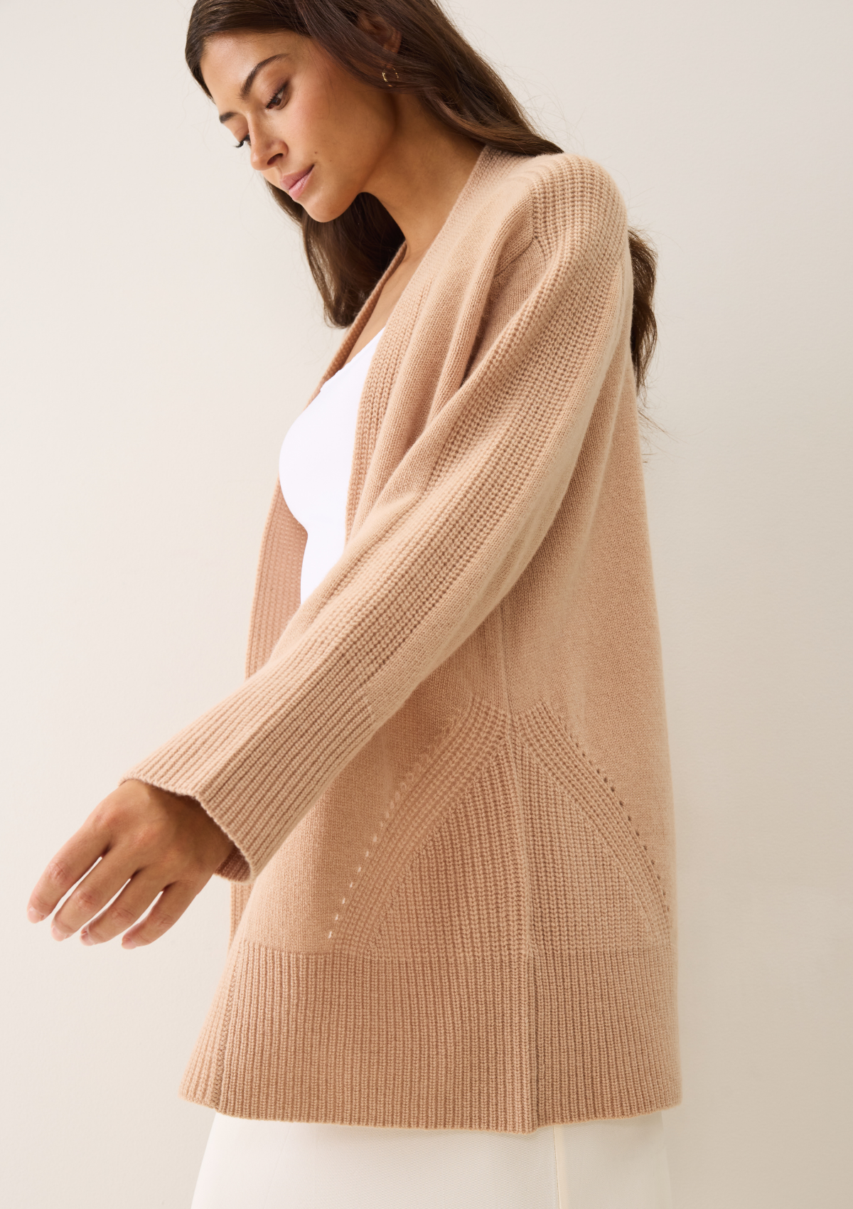 Ribbed Detail Edge to Edge Cardigan in Toffee