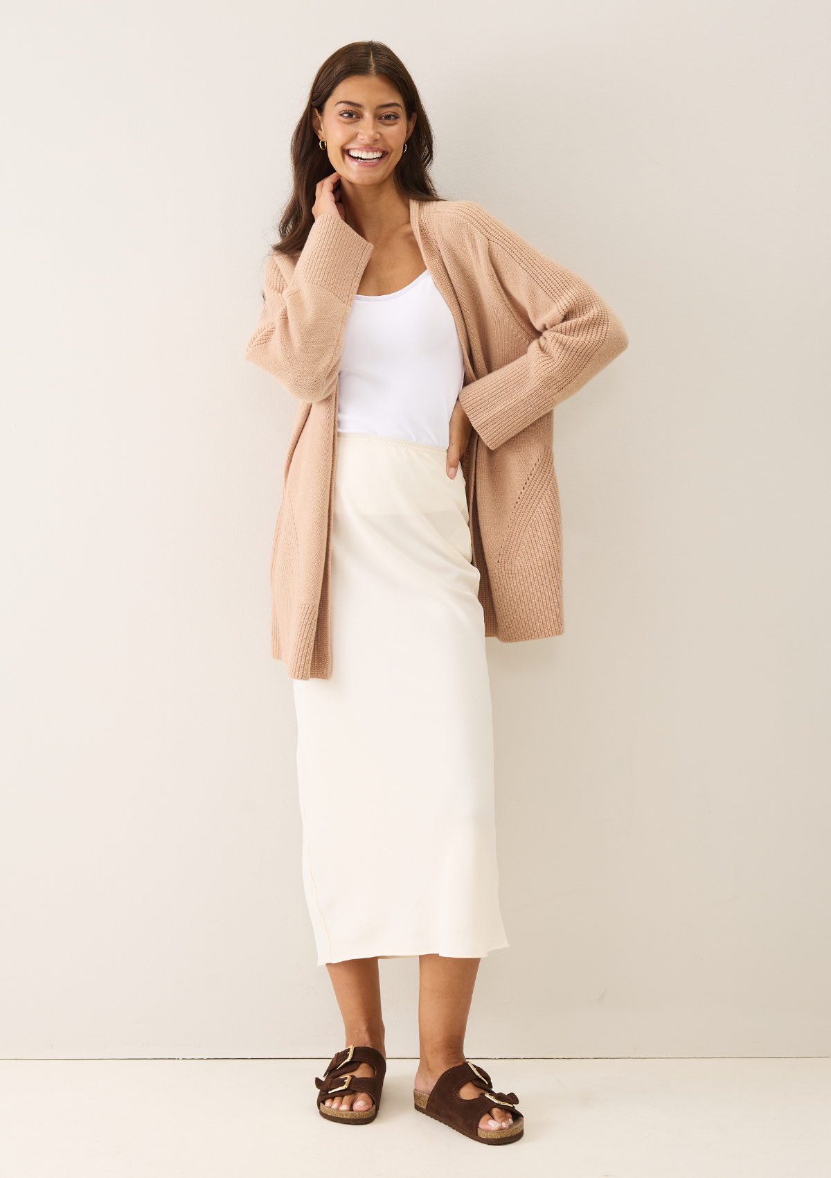 Ribbed Detail Edge to Edge Cardigan in Toffee