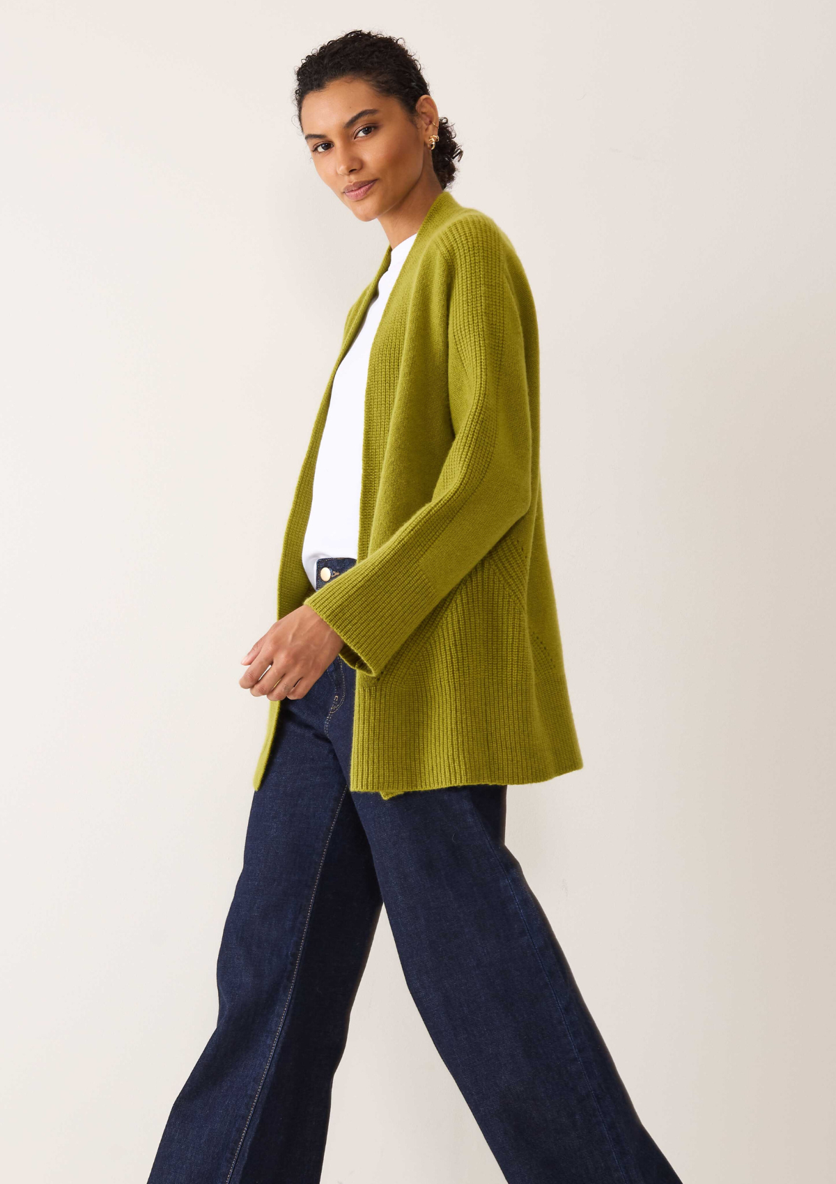 Ribbed Detail Edge to Edge Cardigan in Woodbine Green