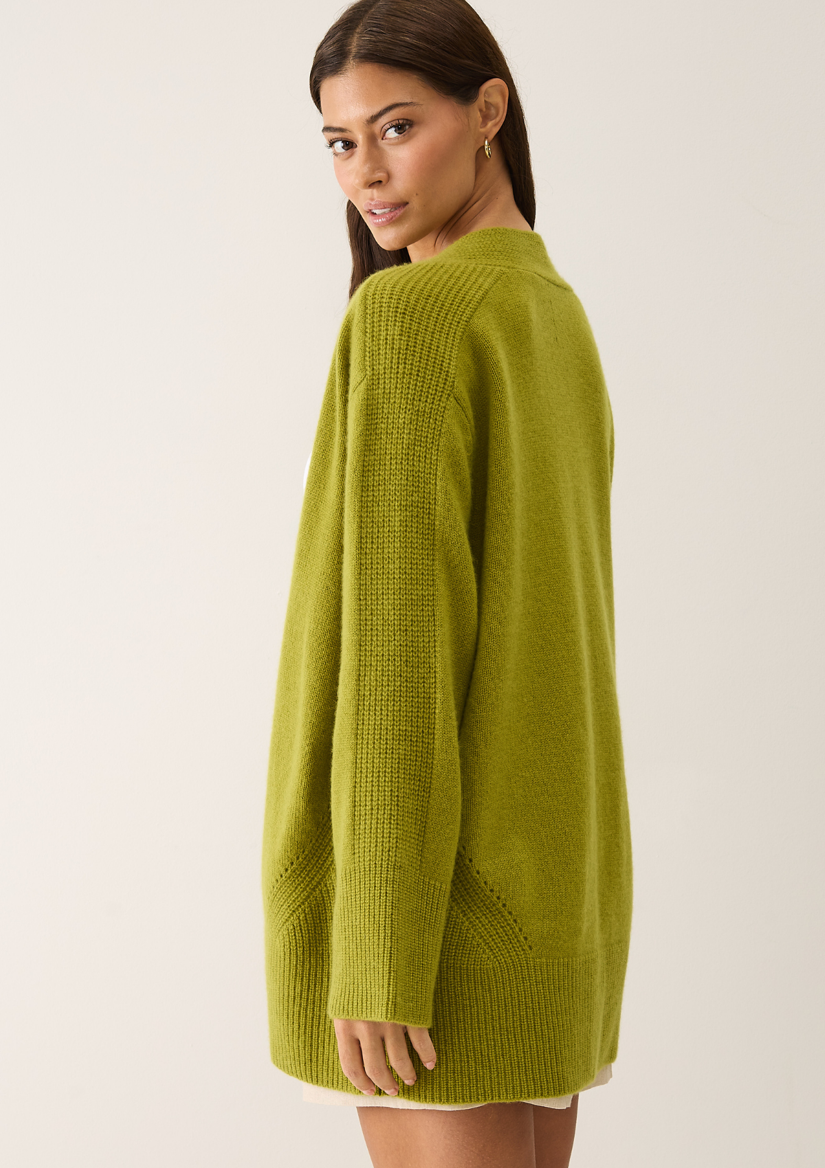 Ribbed Detail Edge to Edge Cardigan in Woodbine Green