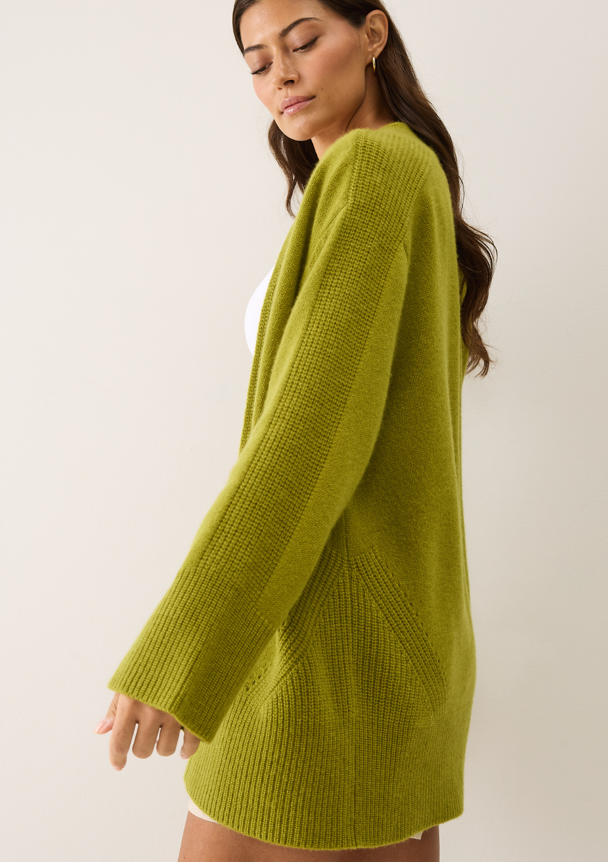 Ribbed Detail Edge to Edge Cardigan in Woodbine Green
