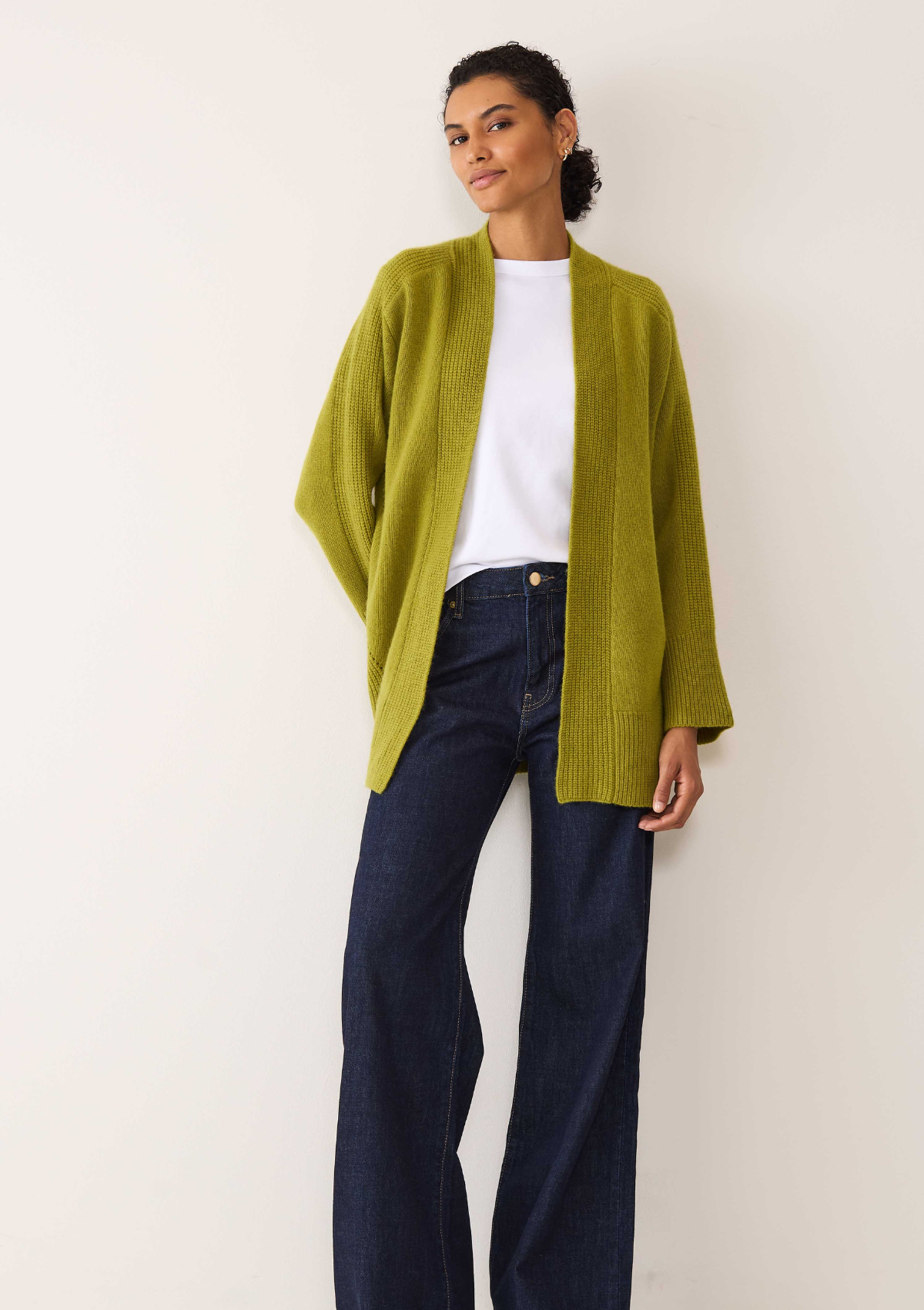 Ribbed Detail Edge to Edge Cardigan in Woodbine Green