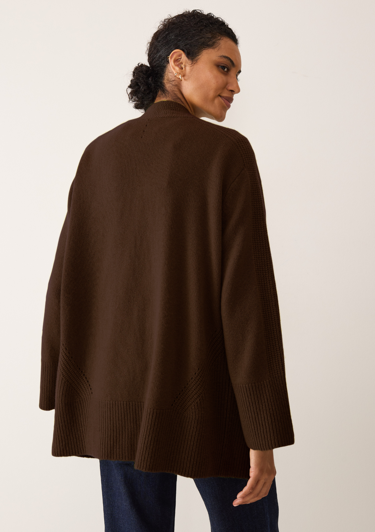 Ribbed Detail Edge to Edge Cardigan in Americano Brown