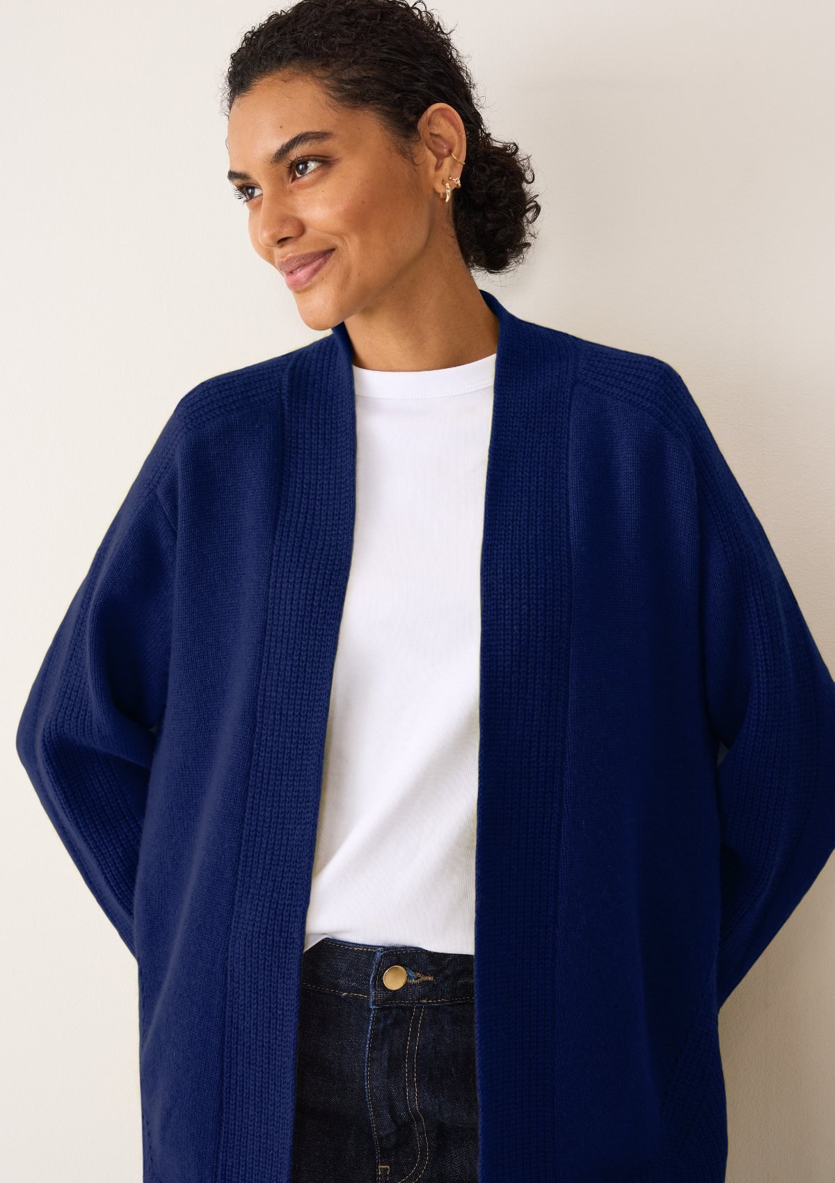 Ribbed Detail Edge to Edge Cardigan in Sodalite Blue