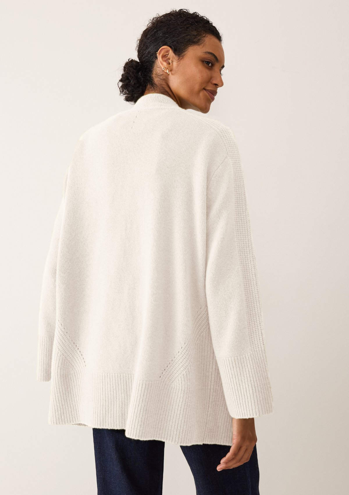 Ribbed Detail Edge to Edge Cardigan in Snow White