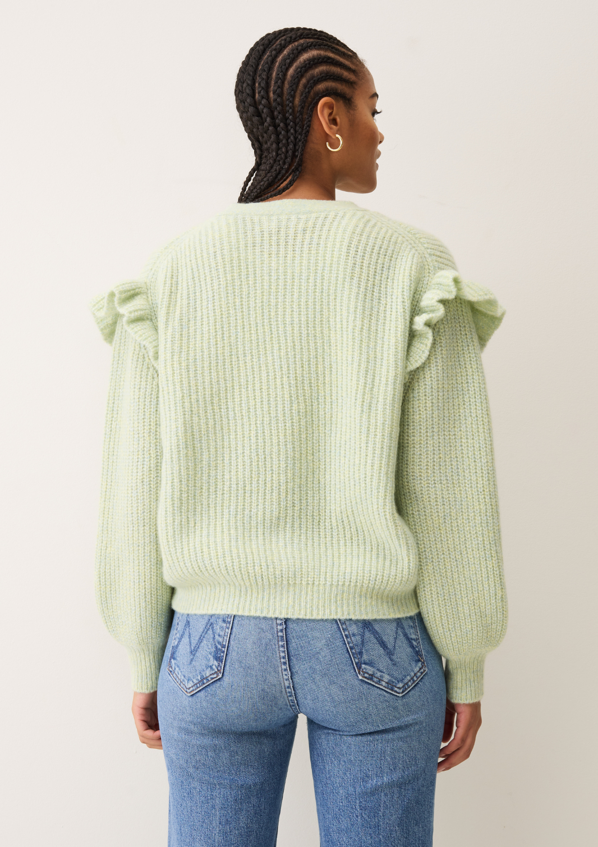 Silk & Cashmere Frilled Cardigan in Tannin Green