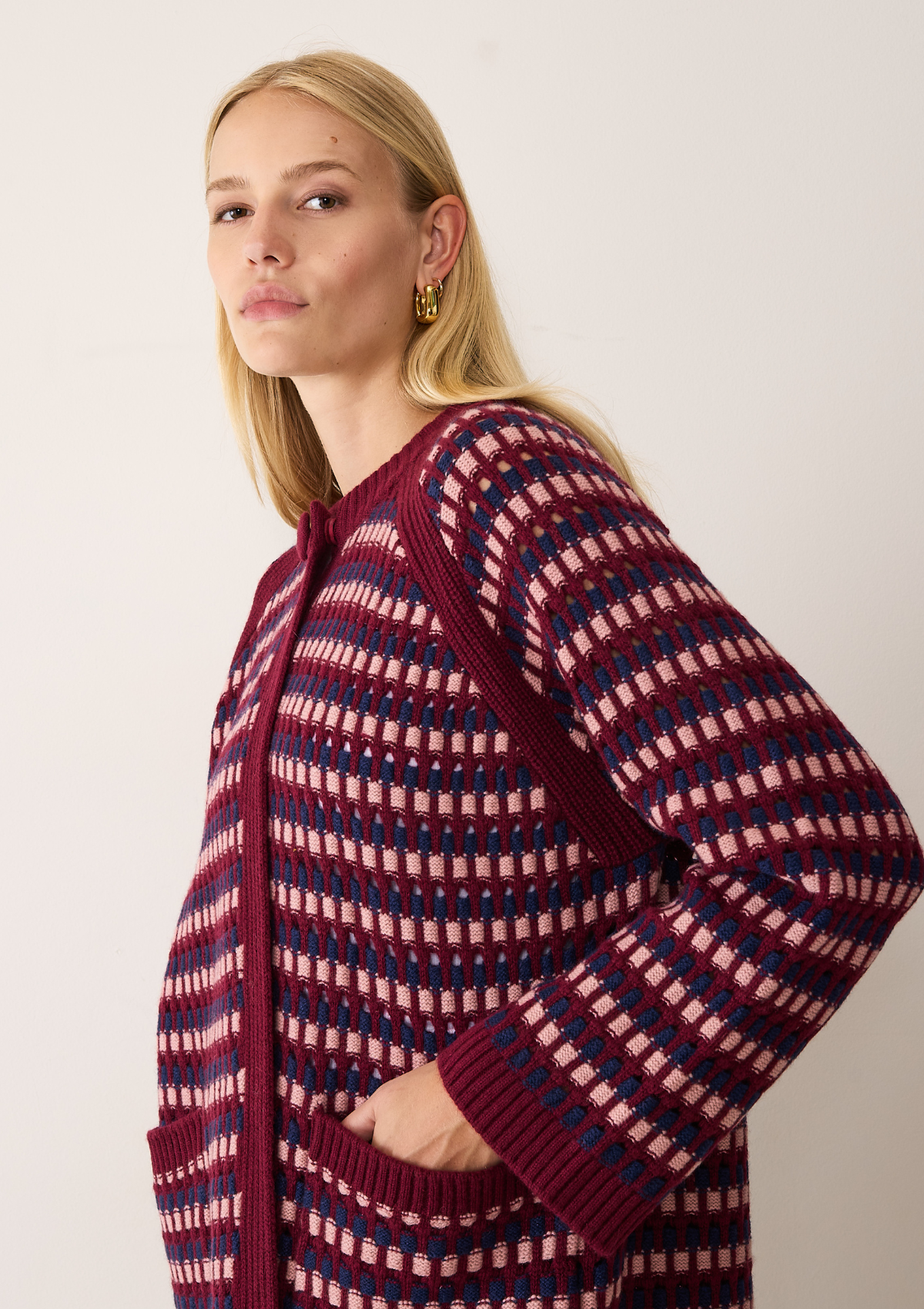 Textured Coat in Clay, Celestial & Barolo Red
