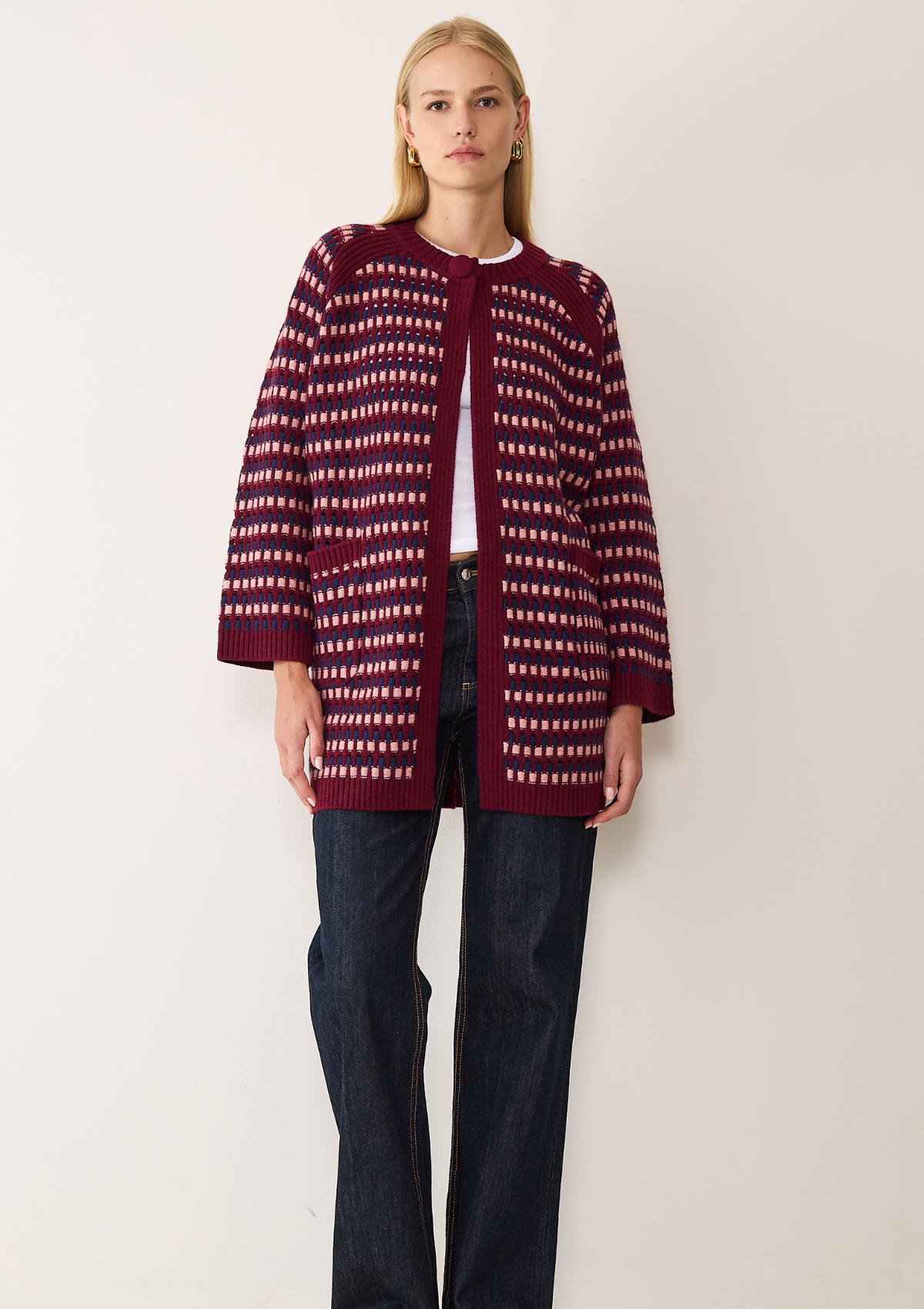 Textured Coat in Clay, Celestial & Barolo Red