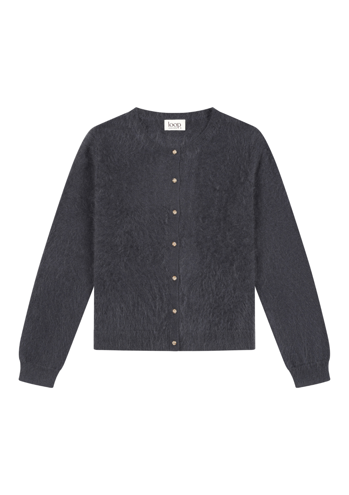 Brushed Cashmere Cardigan with Jewelled Buttons in Universe Grey