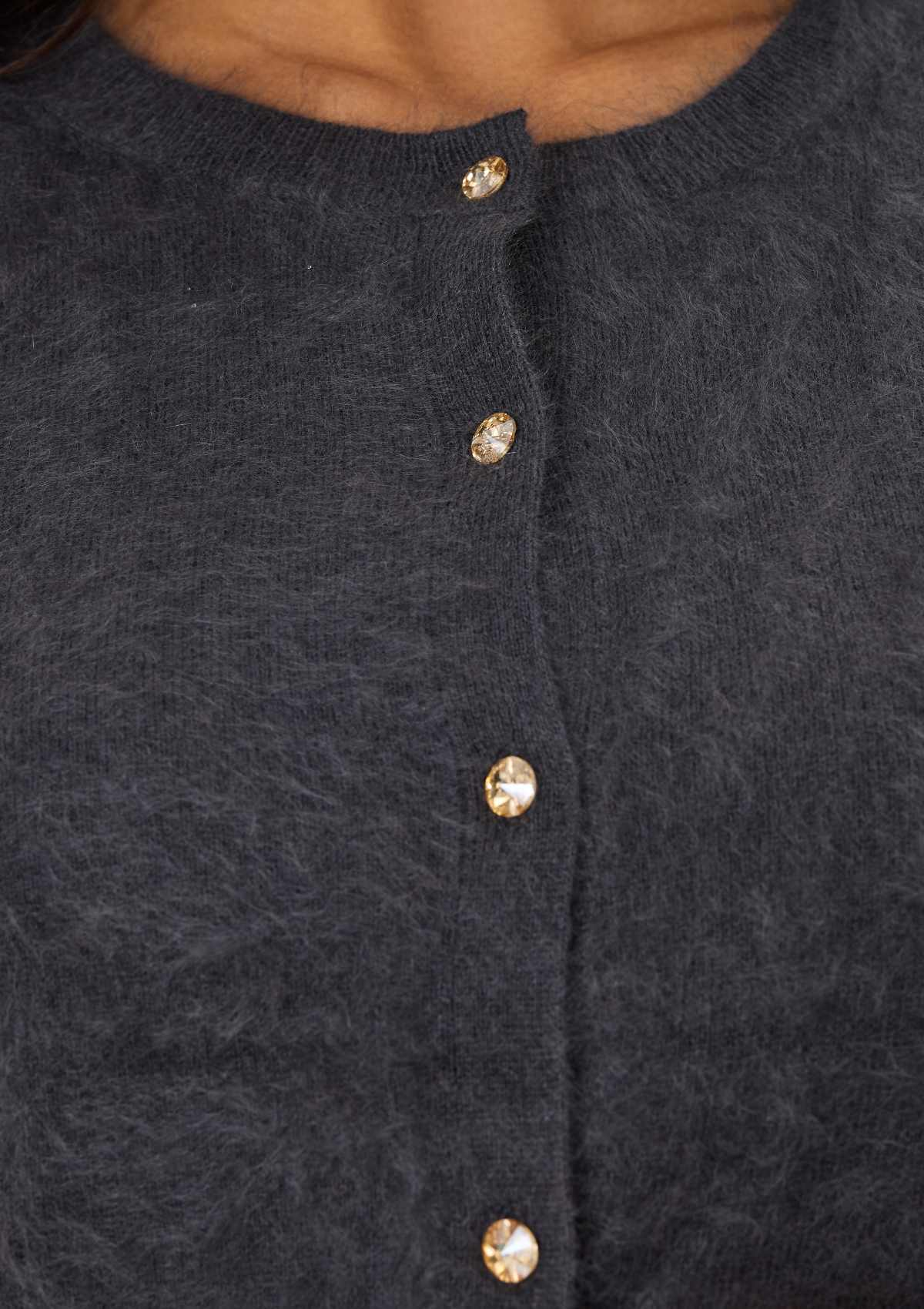 Brushed Cashmere Cardigan with Jewelled Buttons in Universe Grey