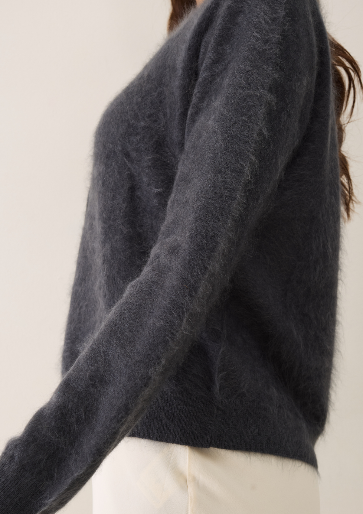 Brushed Cashmere Cardigan with Jewelled Buttons in Universe Grey