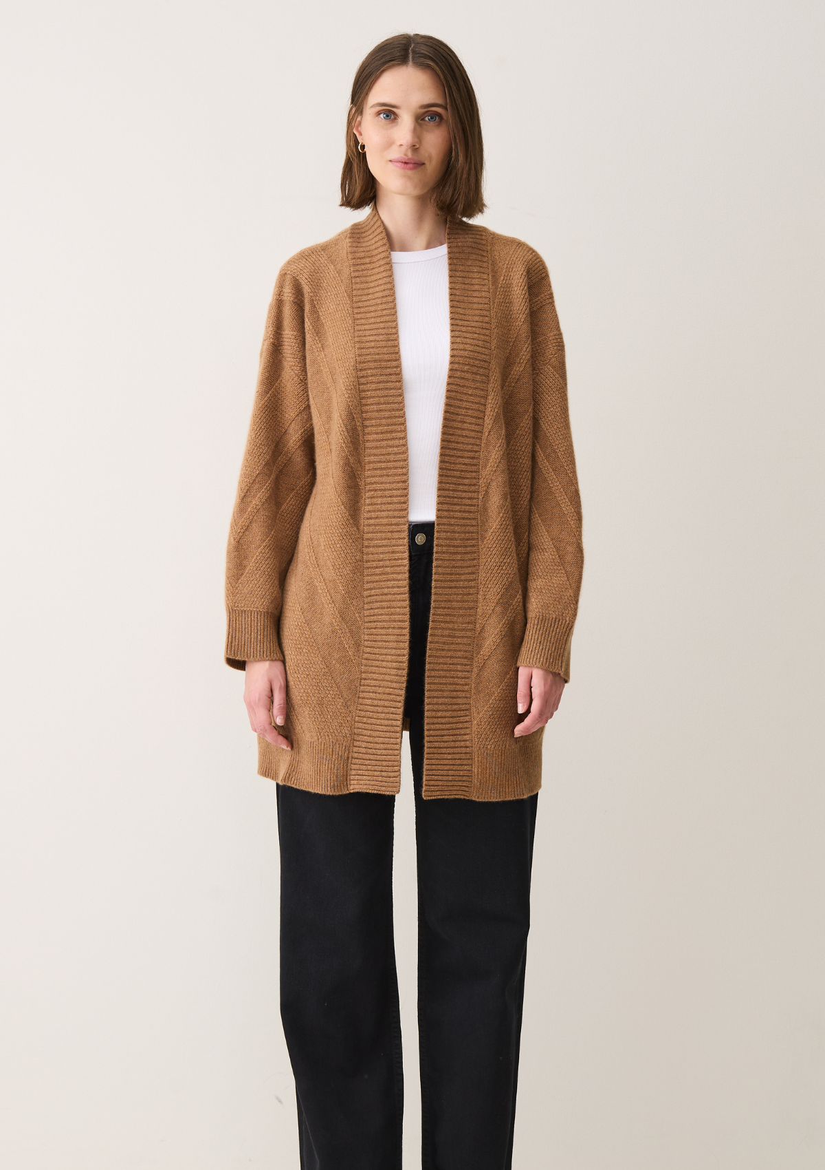 Textured Chevron Cardigan in Harvest Brown