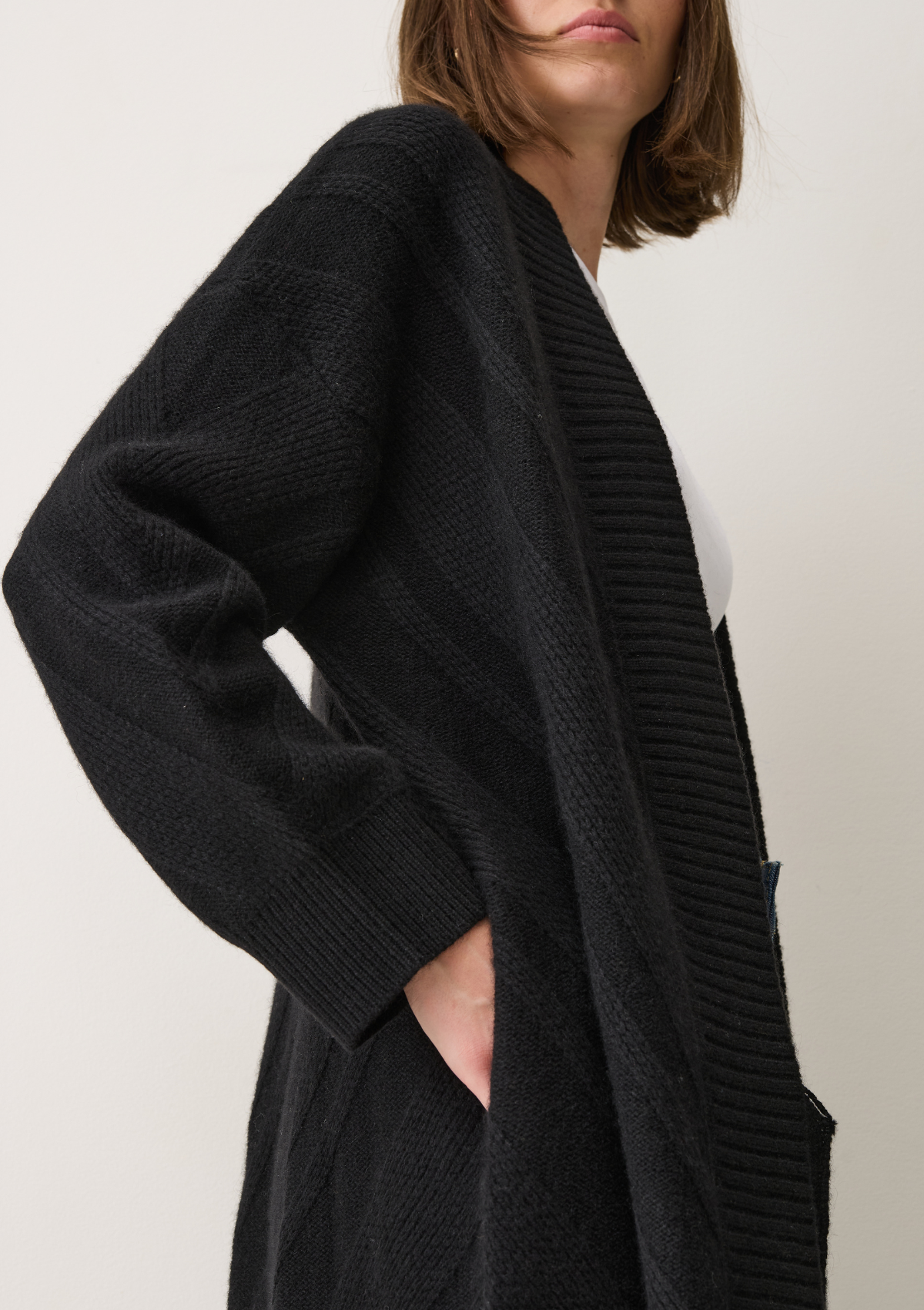 Textured Chevron Cardigan in Black