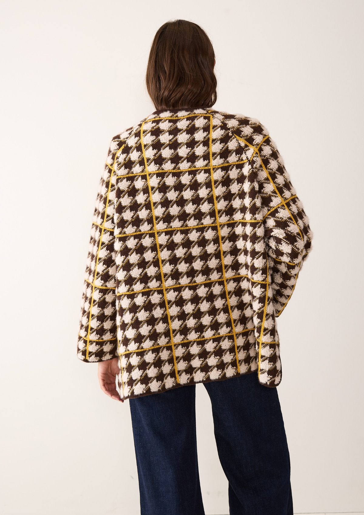 Dogtooth Checked Coat in Melon Yellow & Americano Brown