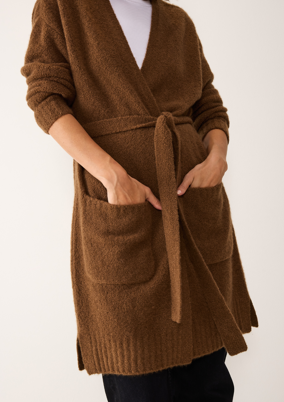 Boucle Robe Cardigan in Syrup Brown