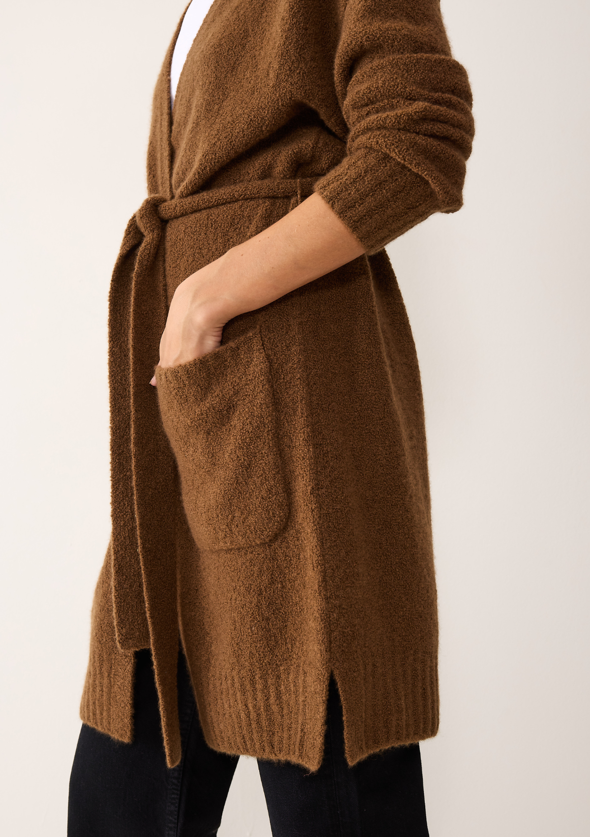 Boucle Robe Cardigan in Syrup Brown