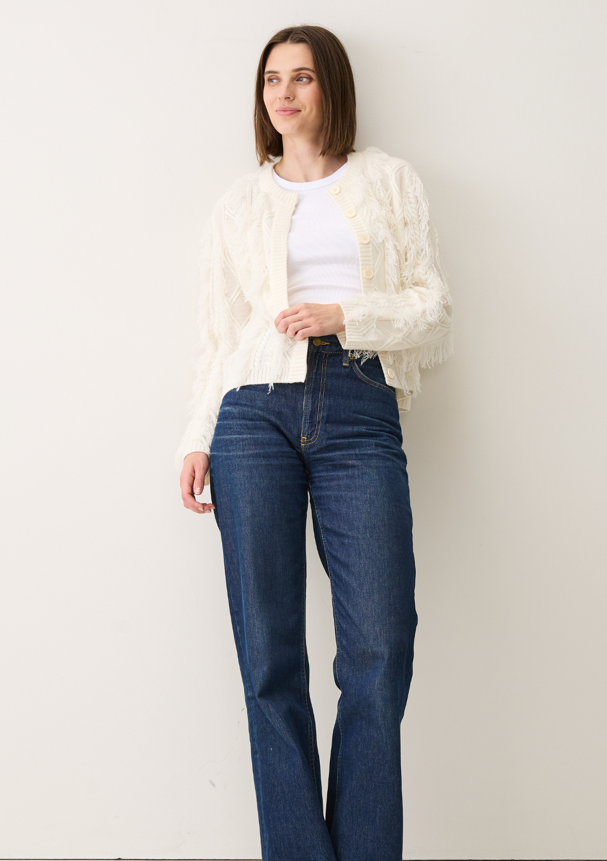 Fringe Cable Jacket in Snow White