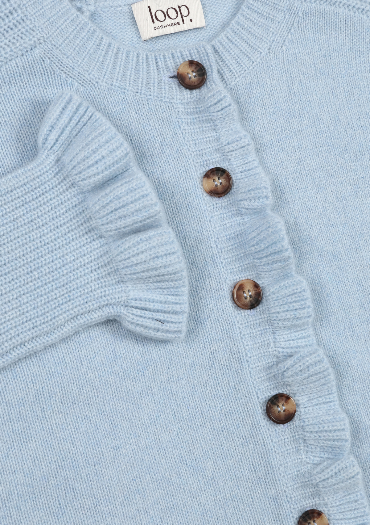 Frill Front Cardigan in Skyway Blue