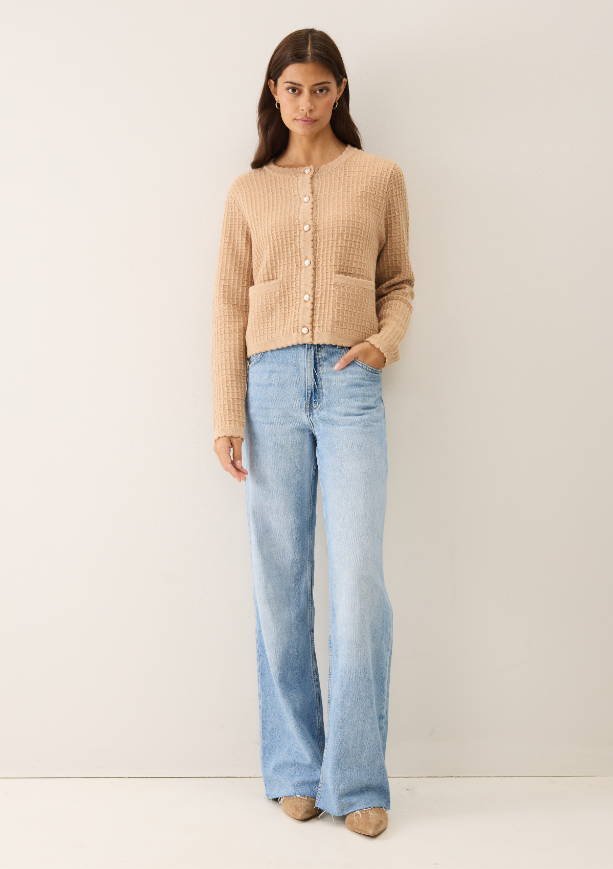 Crew Neck Cardigan in Honey/Gold