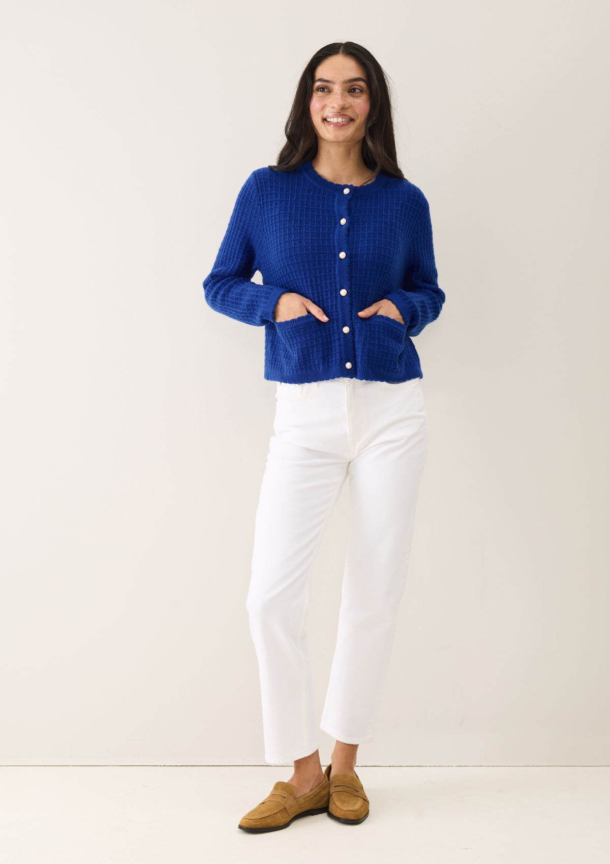Crew Neck Cardigan in Lapis Blue