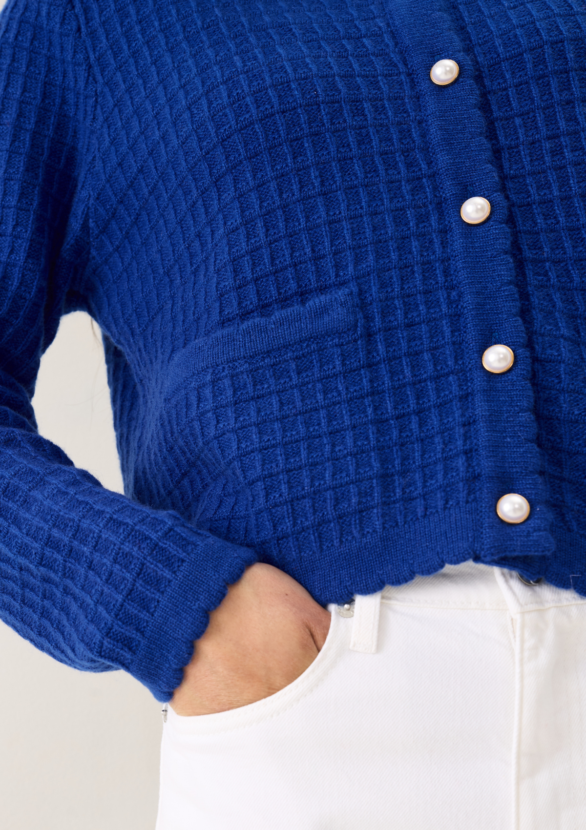 Crew Neck Cardigan in Lapis Blue