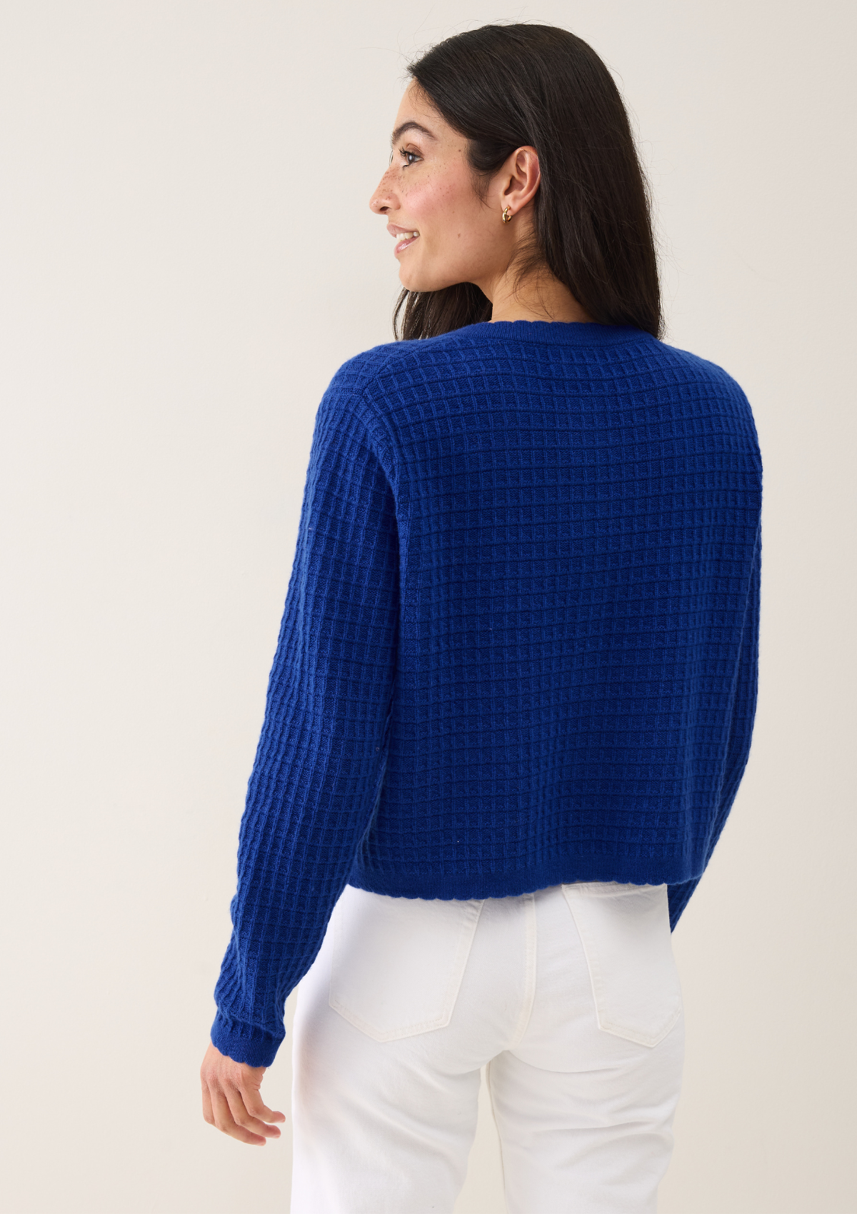 Crew Neck Cardigan in Lapis Blue