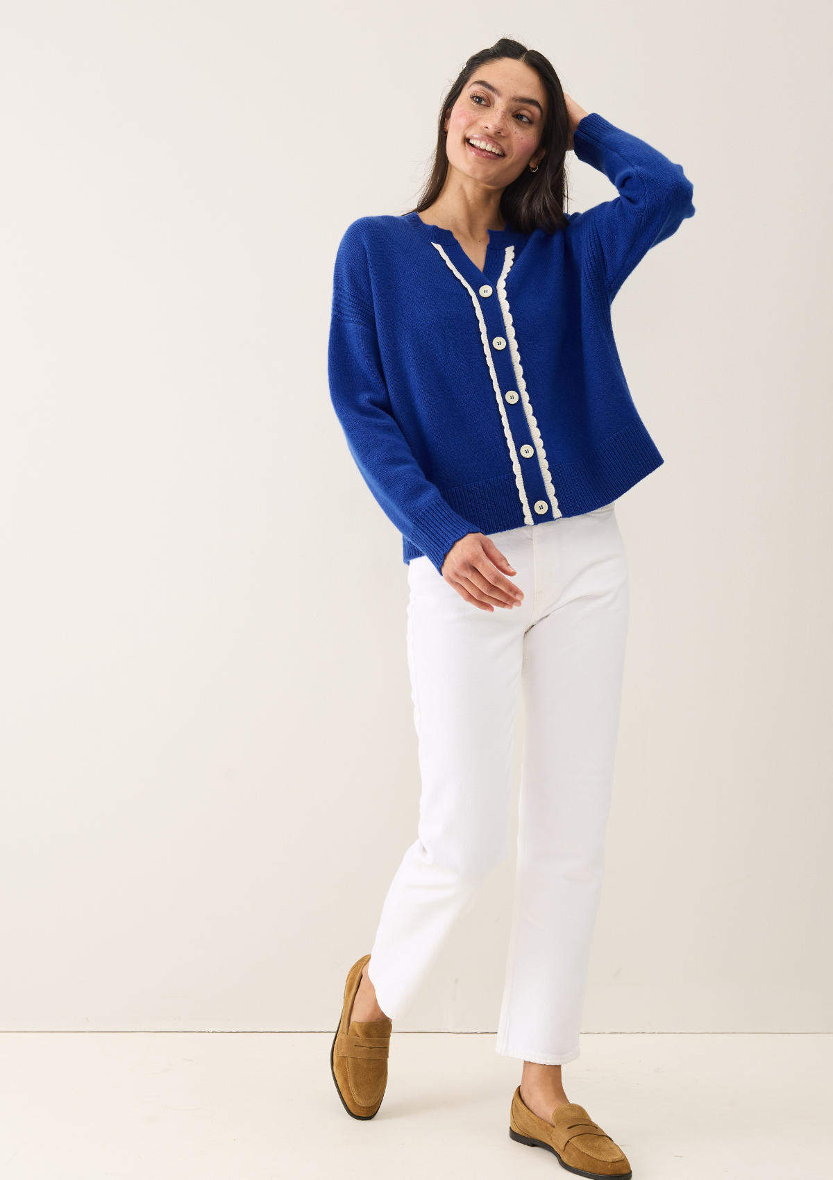Shell Edge Cardigan in Lapis Blue