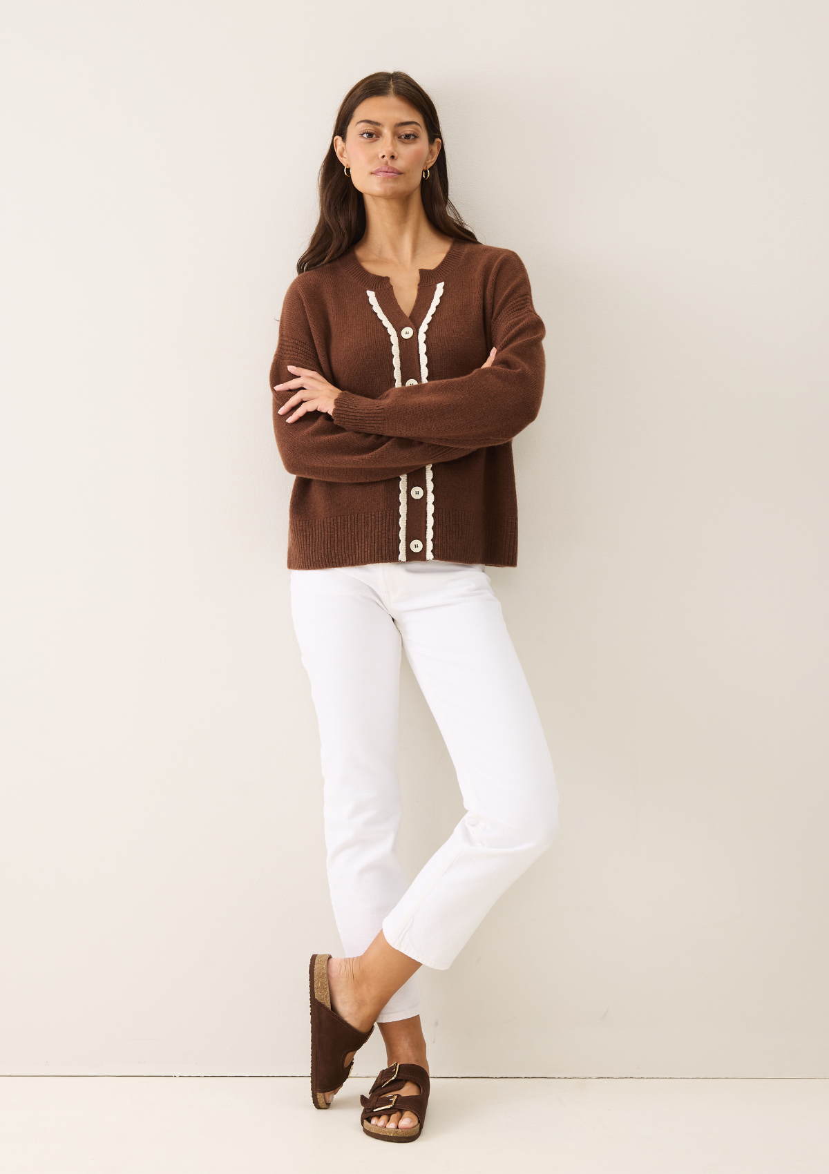Shell Edge Cardigan in Palm Brown